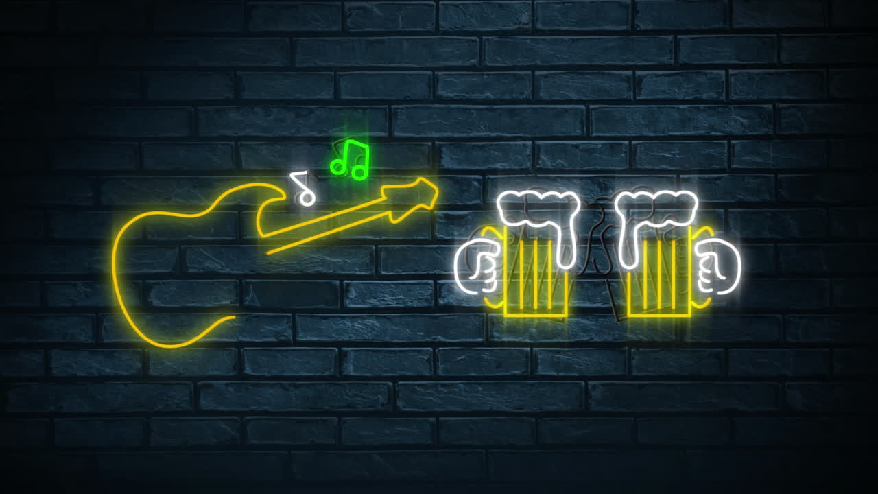 led luz de guitarra y señales de cerveza