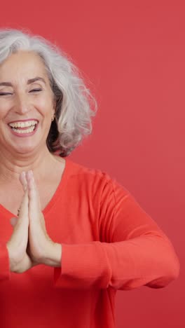 mature woman expressing joy and invitation