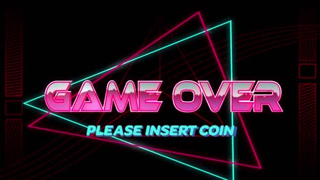 Animation-of-game-over-text-over-neon-shapes-on-black-background