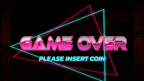 animation of game over text over neon shapes on black background