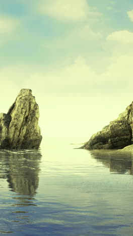 stunning rock formations mirrored in calm waters of a coastal paradise