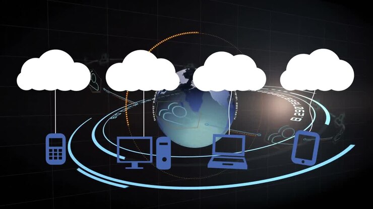 Animation of clouds with icons over globe