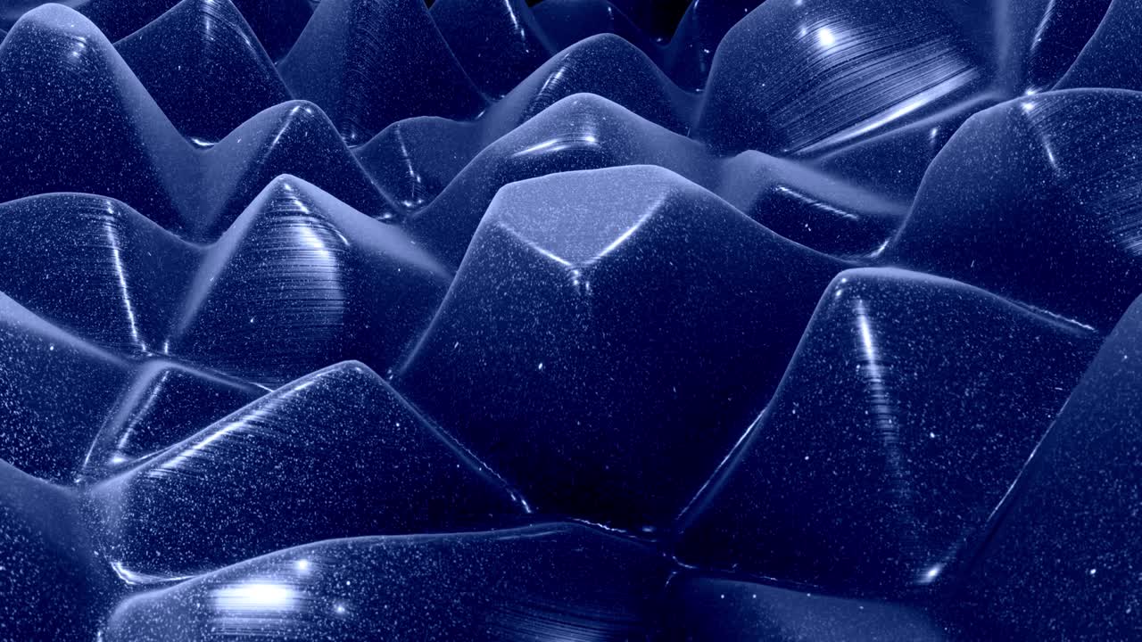 estilo festivo abstracto negro bg. fondo en bucle fantástico, las olas se mueven en la superficie brillante como un paisaje hecho de cera azul líquida con chispas. hermoso fondo suave con animación suave 4k
