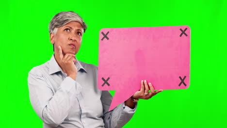 burbuja de habla, pensamiento y una mujer de negocios