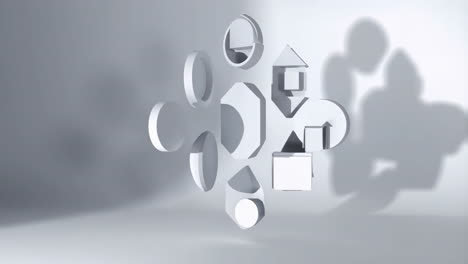 abstract 3d geometric shapes with shadows on a white background