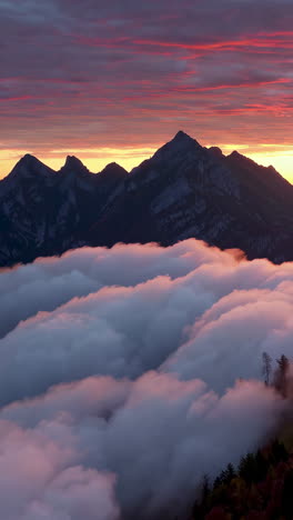 mountains piercing through clouds at sunrise/sunset