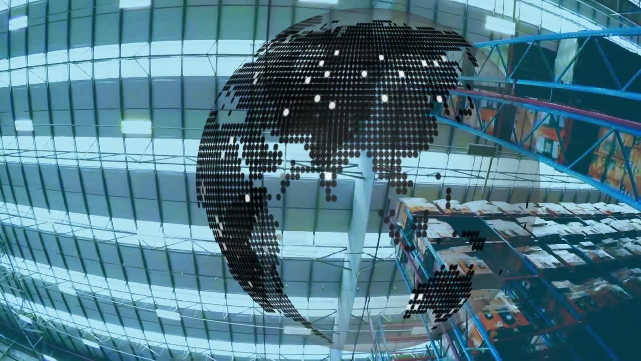 창고 위에서 회전하는 지구의 애니메이션