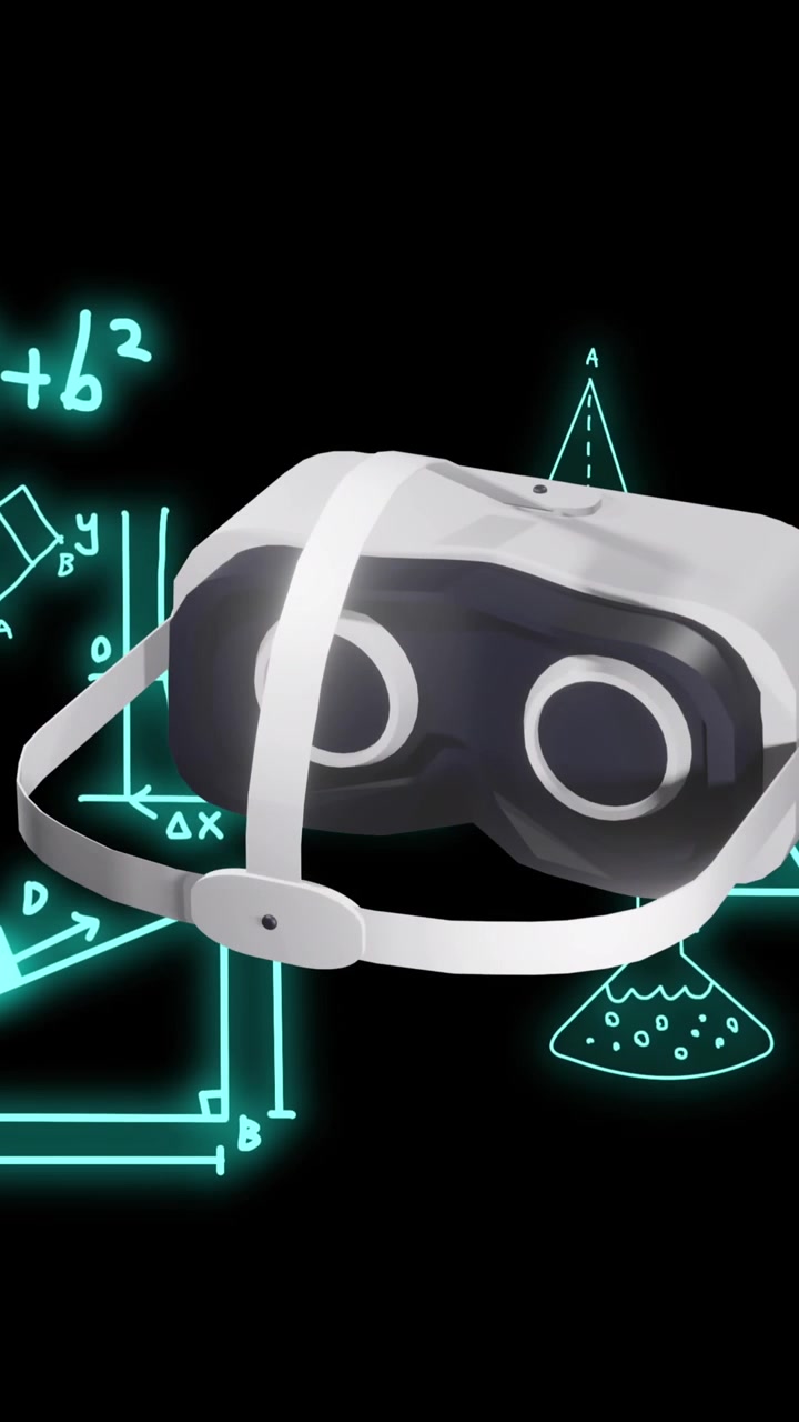 Animazione di un visore VR su elaborazione di dati matematici.