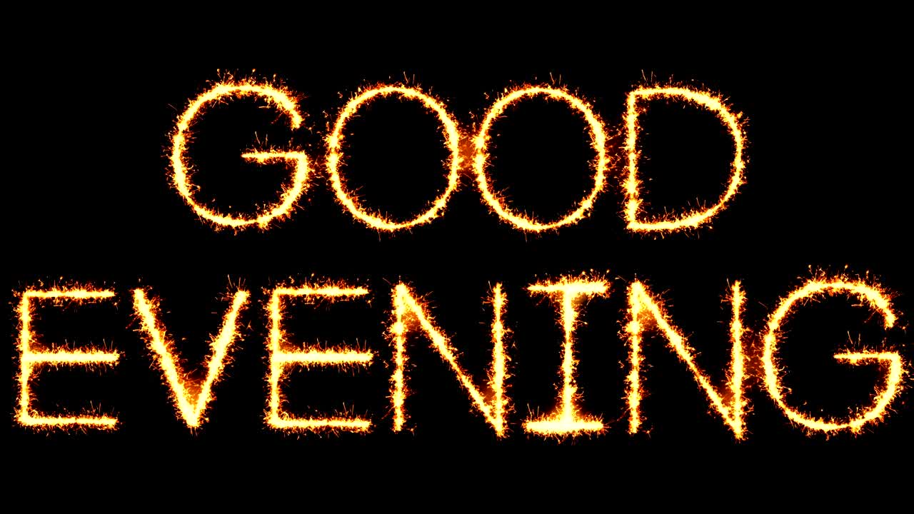 Good Evening Text Sparkler Glitter Sparks Firework Loop Animation