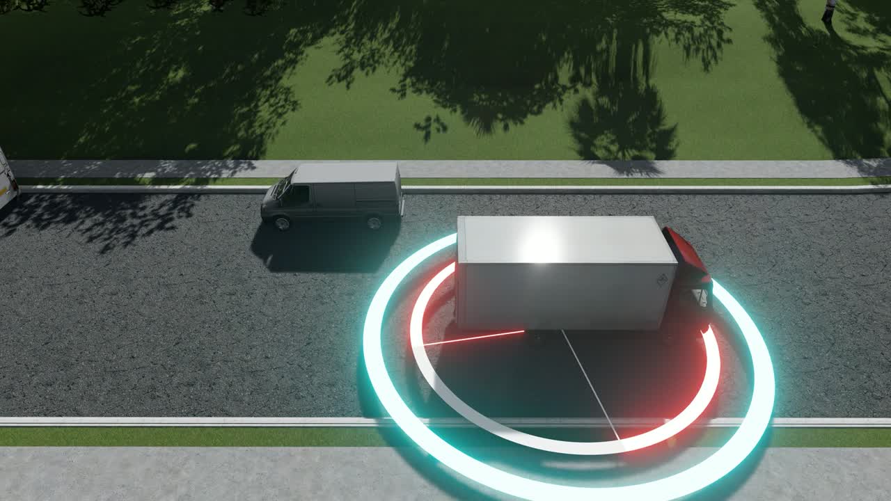 piloto automático camión gps. coche inteligente autónomo. tecnología autónoma. comunicación de transporte. tecnología futura. camión inteligente autónono. vehículo autónomo. ciudad inteligente. 4k