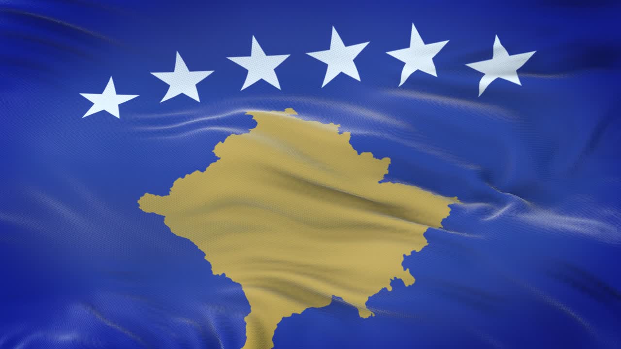 bandera de kosovo ondeando en el viento con textura de tela muy detallada. bucle sin costuras
