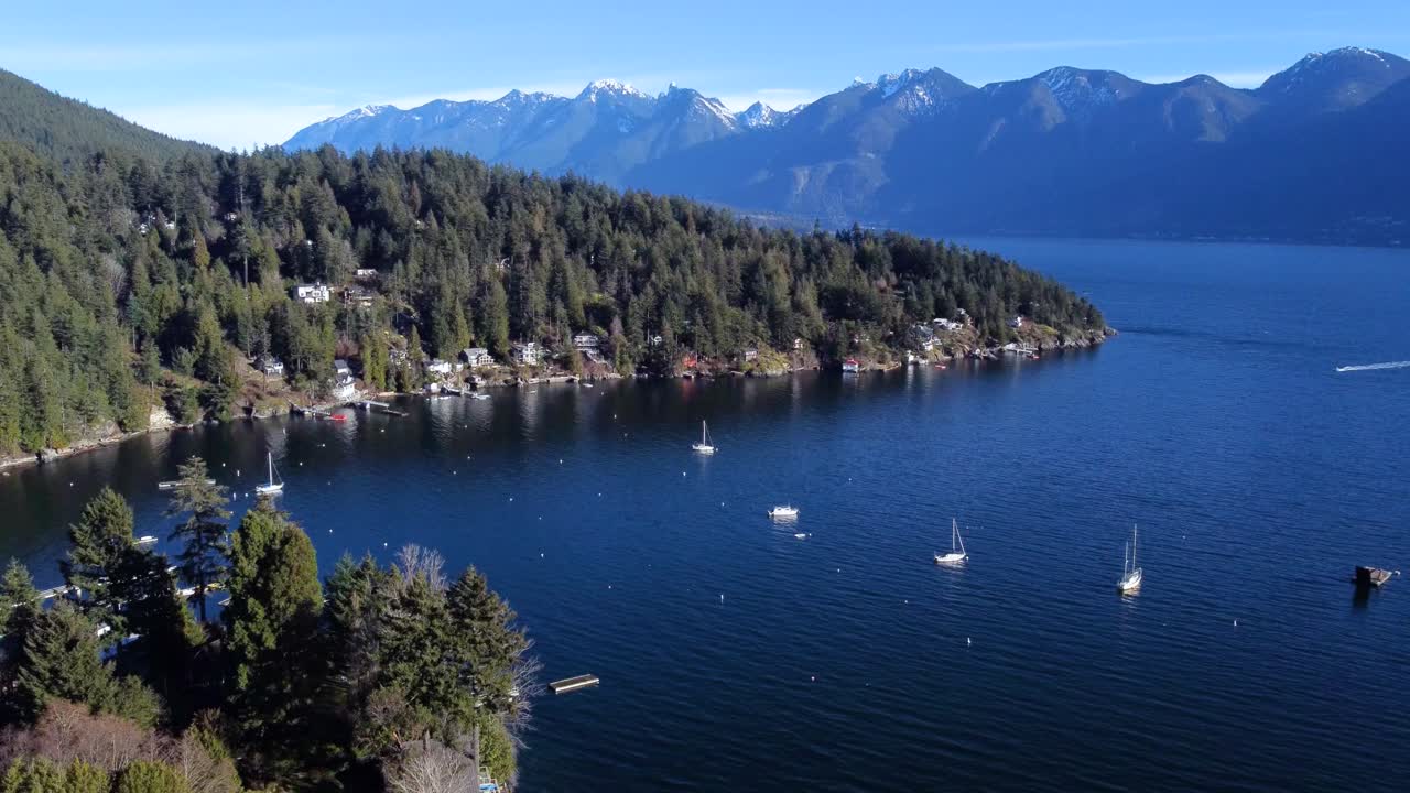 Aerial Ascending Shot of a Gorgeous Bay in Bowen Island, Canada