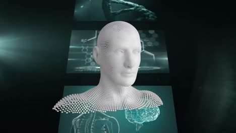 scrolling scientist screens with animation of human bust