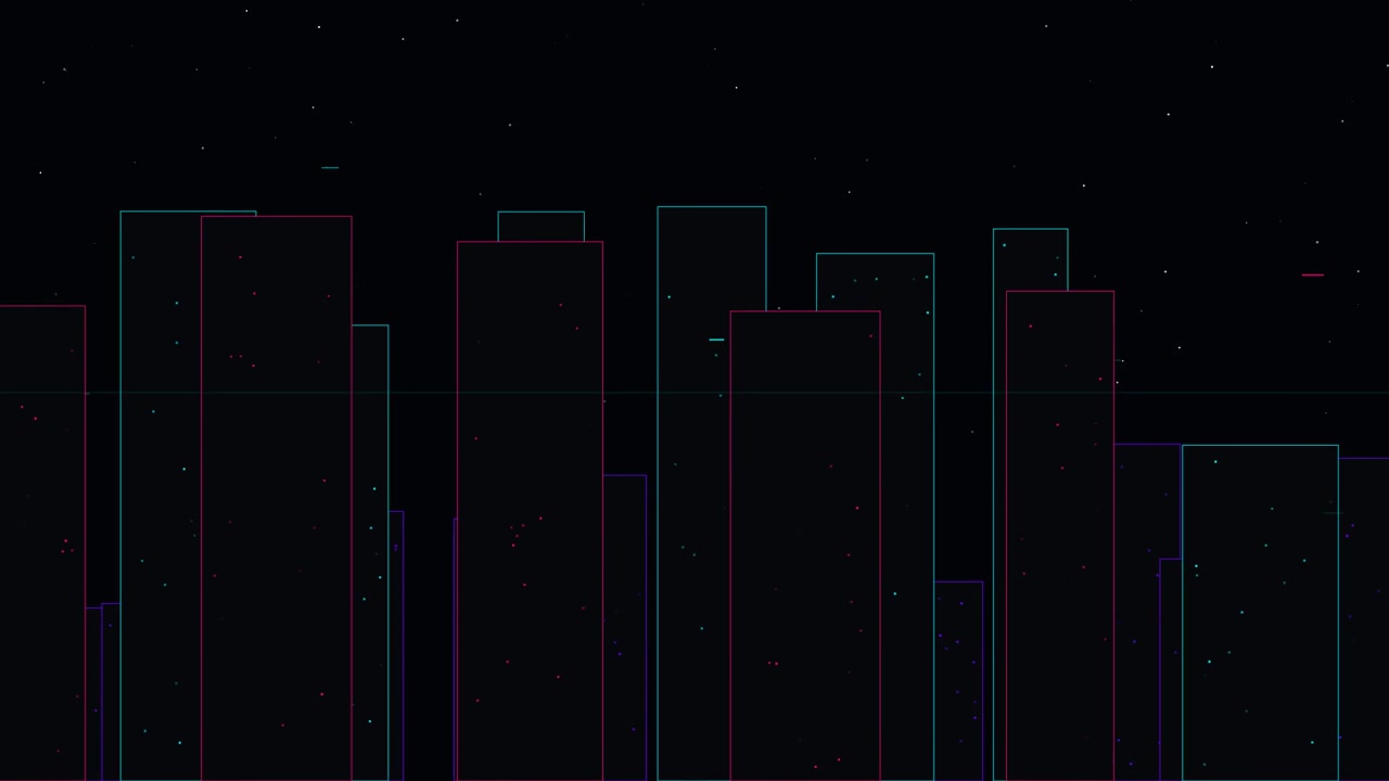 Abstract Minimalist City Skyline Animation with Digital Glitch Effects