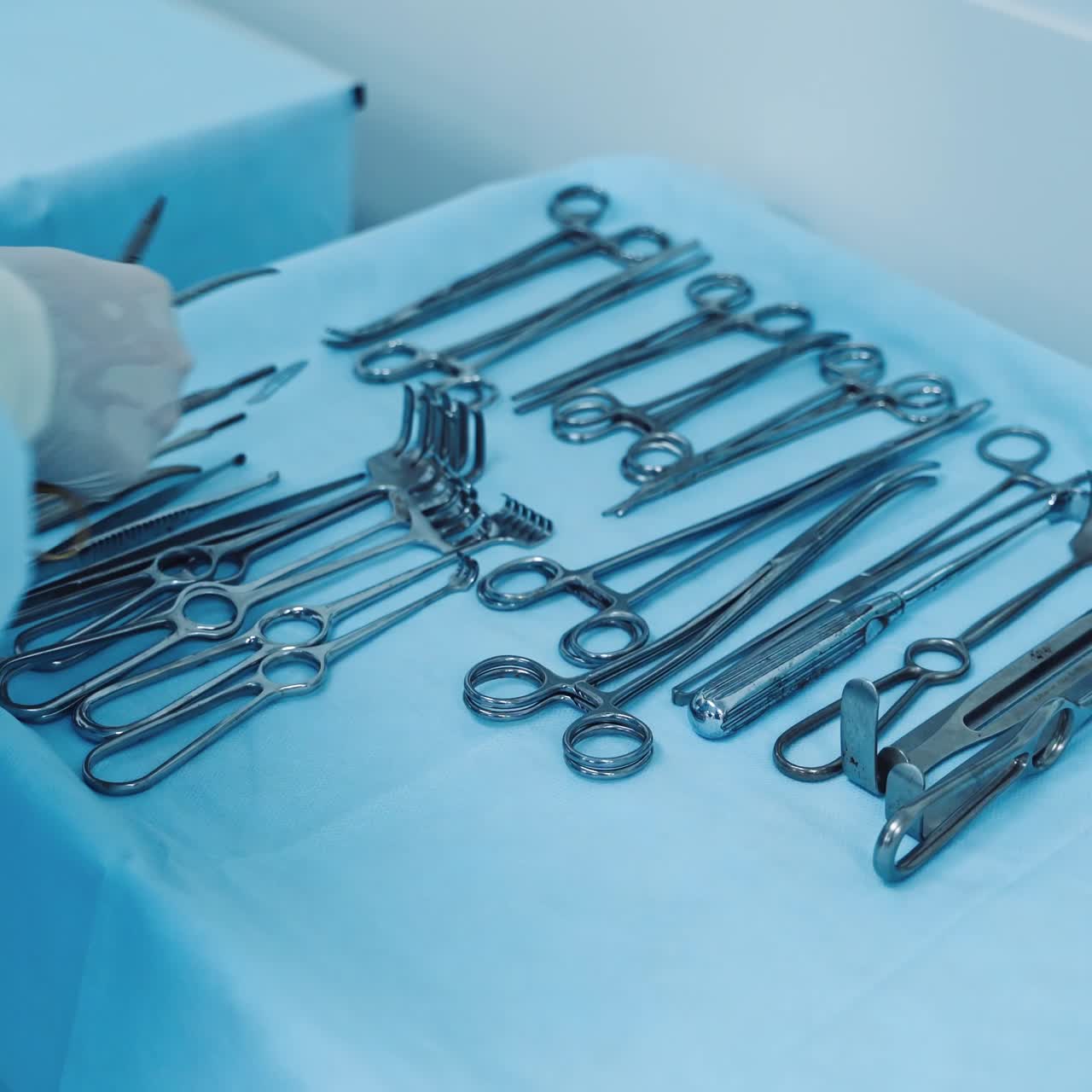 Special medical instruments for plastic surgery. Modern sterile tools nicely placed on the table. Close-up. Medical concept.