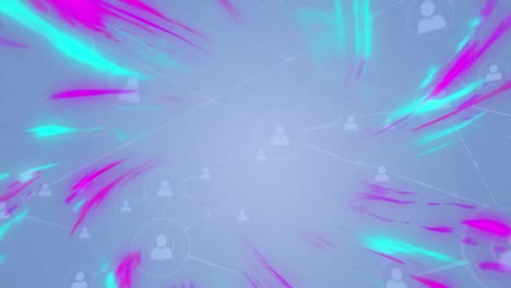 animación de la red de conexiones con iconos y formas sobre fondo azul