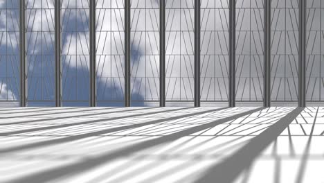 animation of interiors with windows and clouds on blue sky