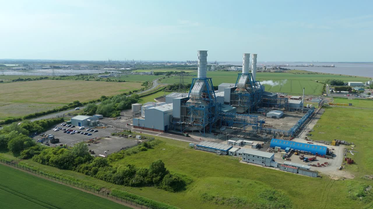 South Bank industrial plant aerial video capturing electricity production and infrastructure in UK