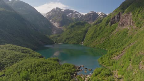 stunning aerial view of a serene mountain lake in norway