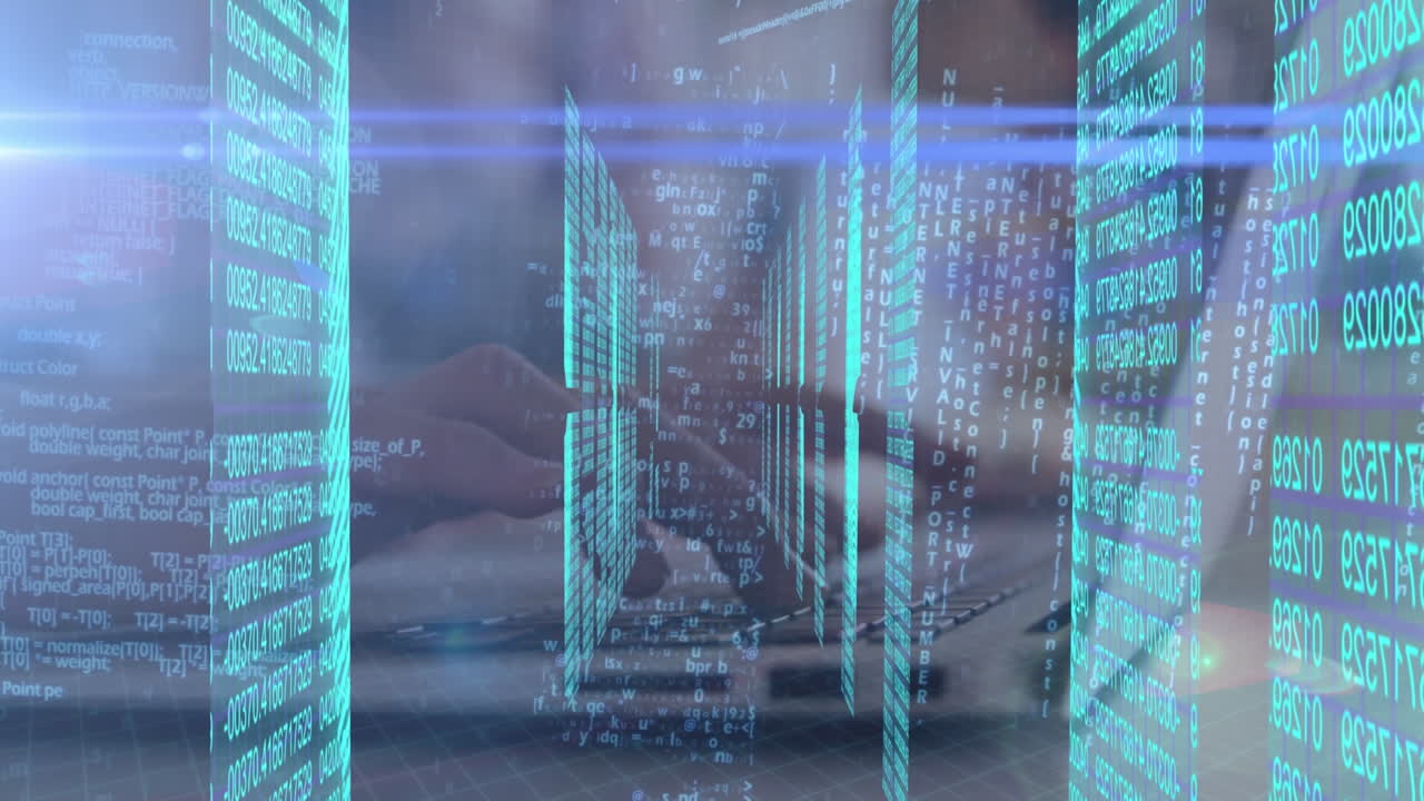 animación del procesamiento de datos con las manos utilizando una computadora portátil