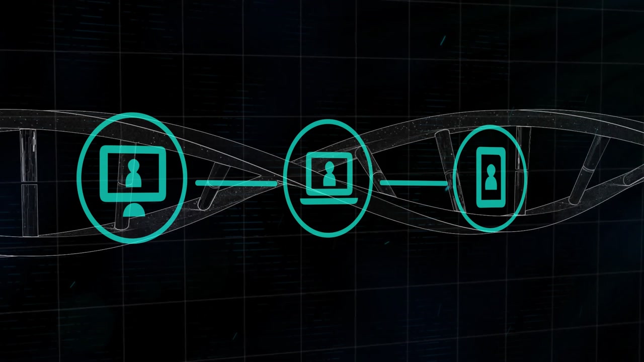 Animation of data processing over network of connections with icons
