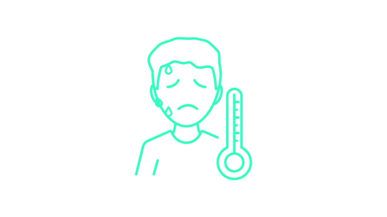 Disegno a linee animato di una persona con febbre e sudorazione