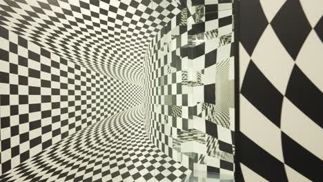 inside view of optical illusion black and white texture room