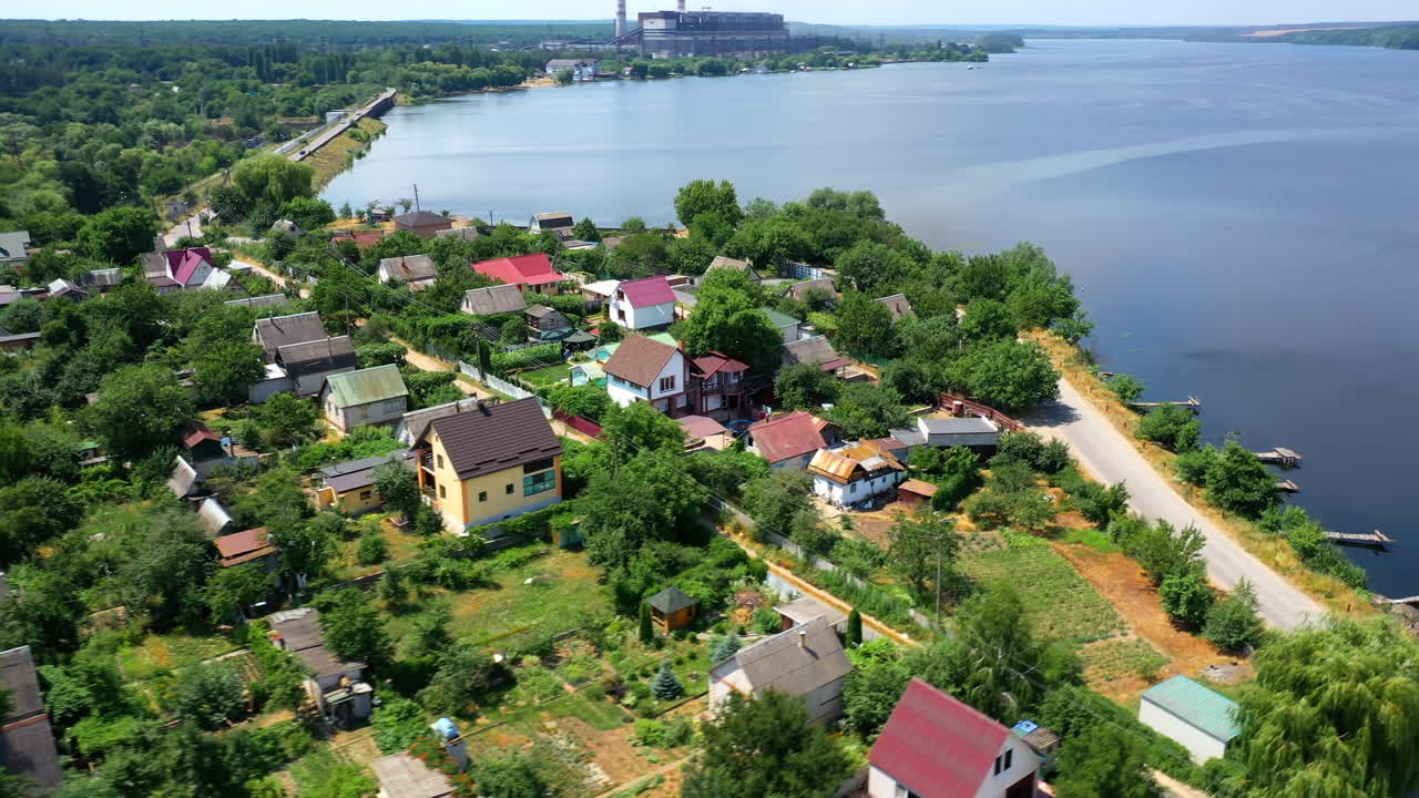 Aerial view over countryside. View from above of countryside rural village