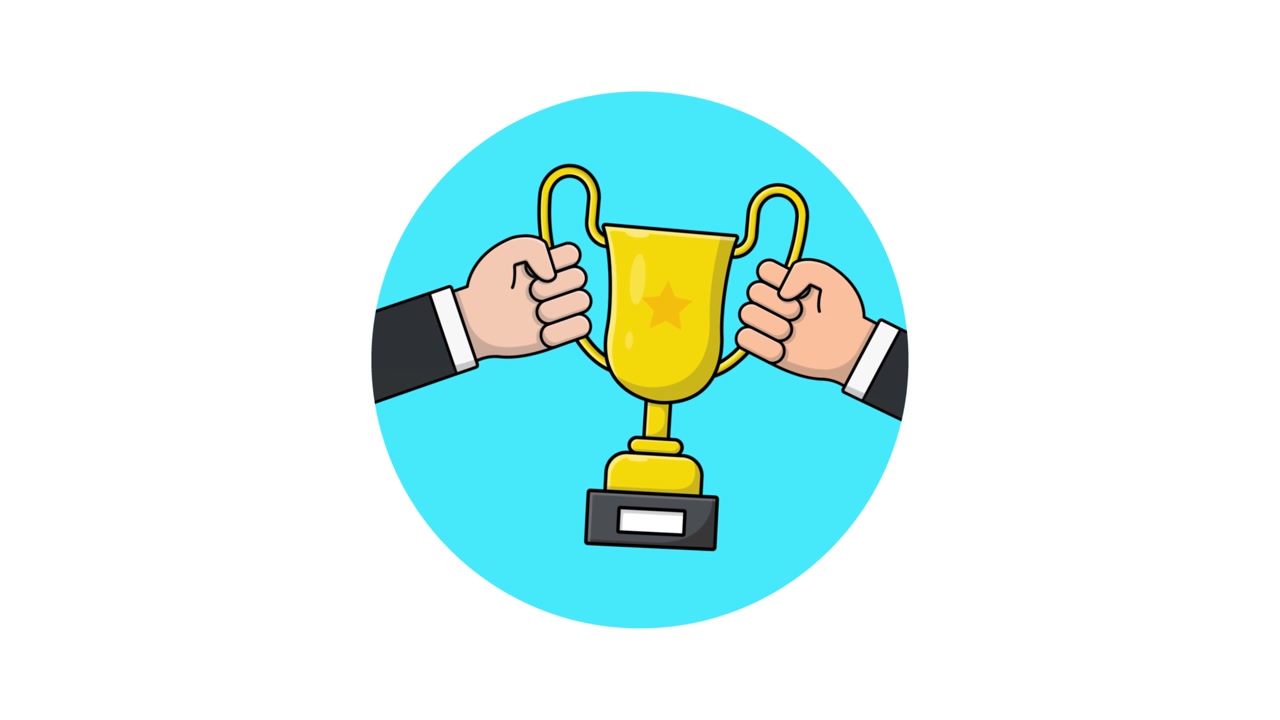 Animated Hands Holding a Golden Trophy of Success