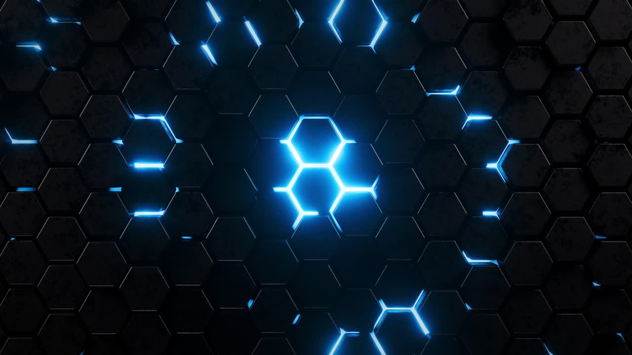 un patrón de panal azul y negro en una pared. animación en bucle