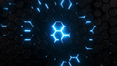 un patrón de panal azul y negro en una pared. animación en bucle