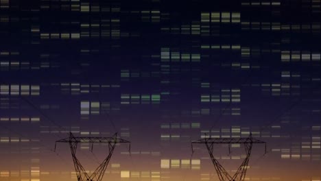 animación de columnas móviles sobre el paisaje con pilones de electricidad