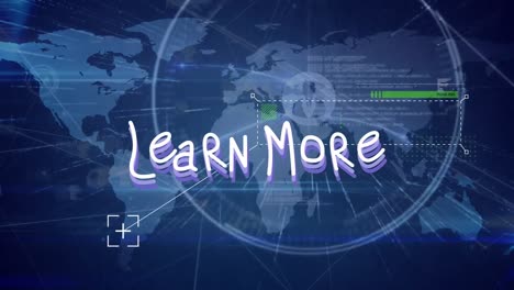 animación de aprender más texto sobre el mapa del mundo