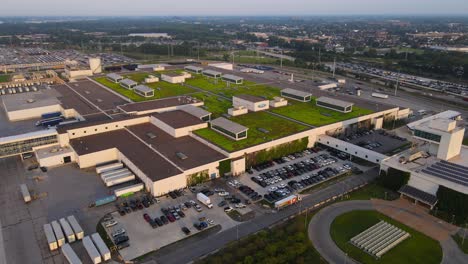 massive ford rouge complex building with green rooftops in dearborn, michigan, usa, aerial view