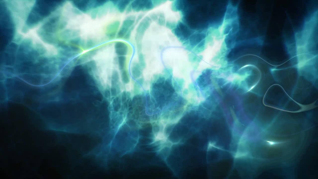 Animation of neon shapes and light trails on black background