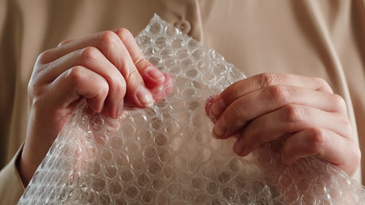 Woman Unpacking Bubble Wrap