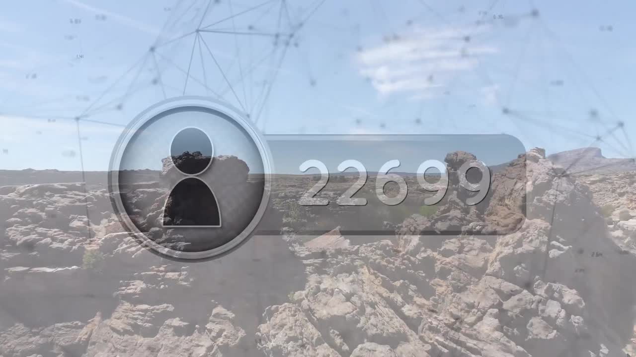 풍경 위에 아이콘을 가진 연결 네트워크의 애니메이션