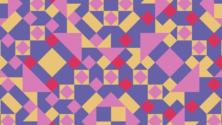 Geometric pattern with multicolor animated tiles. Abstract shapes in minimal dynamic mosaic. Motion graphic background in a flat design