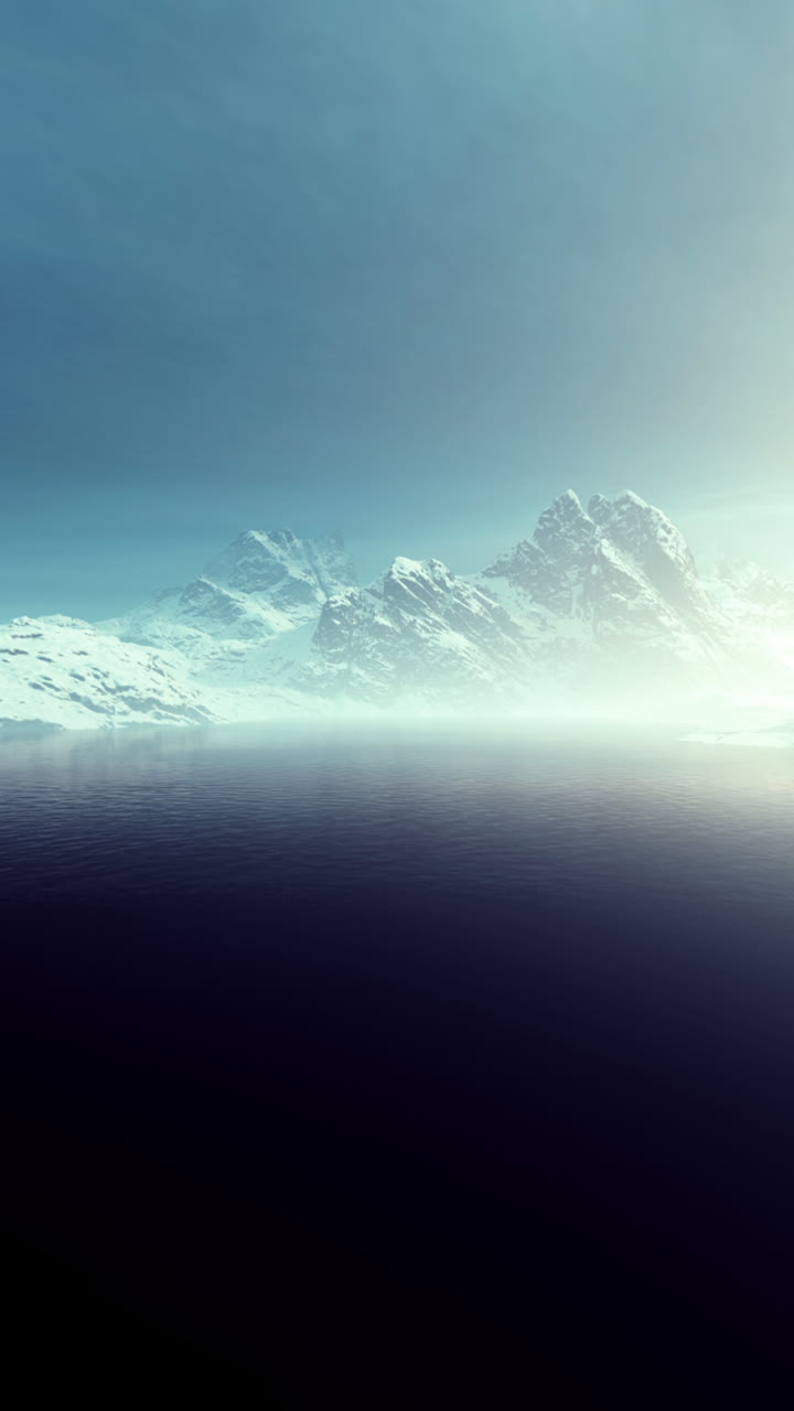 paisaje sereno de invierno: montañas nevadas y lago tranquilo