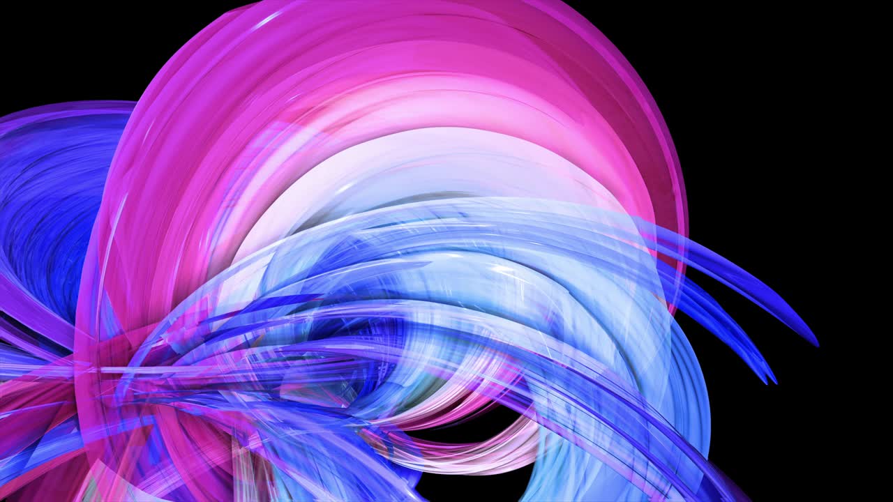 abstract multicolored transparent ribbons move around on a black background. Motion graphics 3d looped background with red blue ribbons. Luma matte as alpha channel. 23