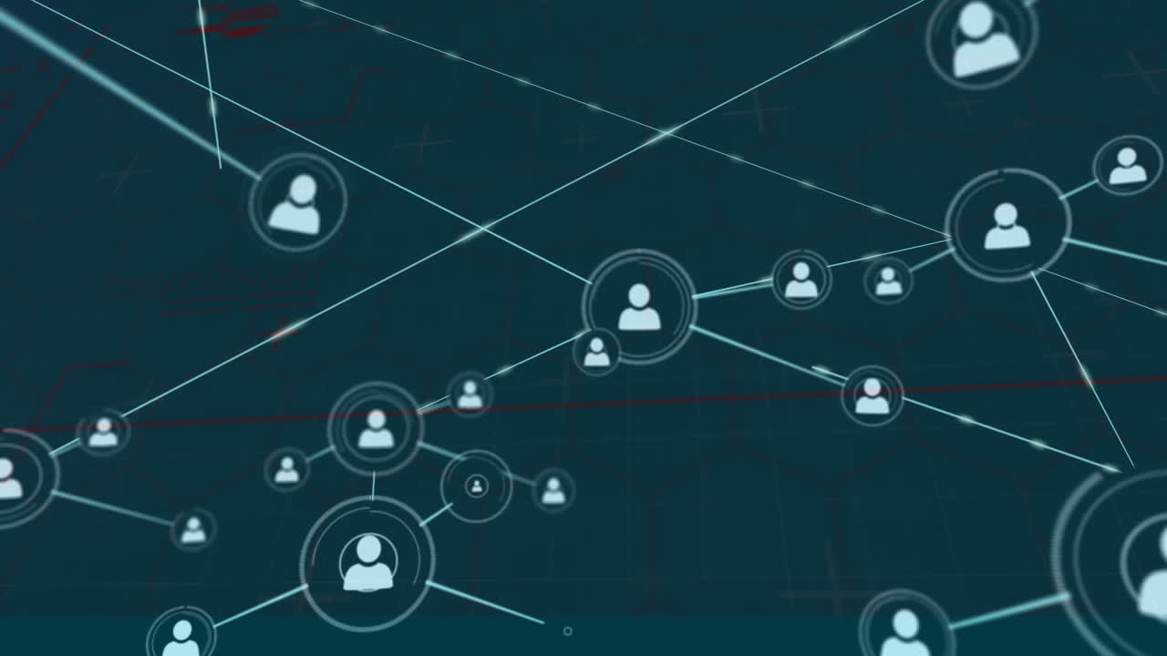 animación de la red de iconos de perfil contra un fondo azul