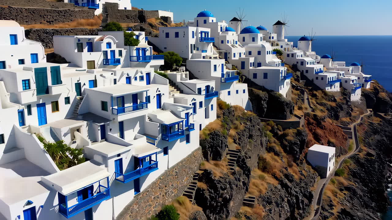 White Houses and Windmills of Santorini, Greece