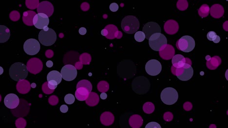 círculos púrpuras orbes puntos desfocados bokeh fondo negro polka animación de zoom abstracta