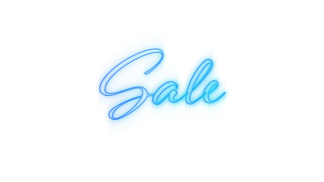 Sale in blue neon on white background