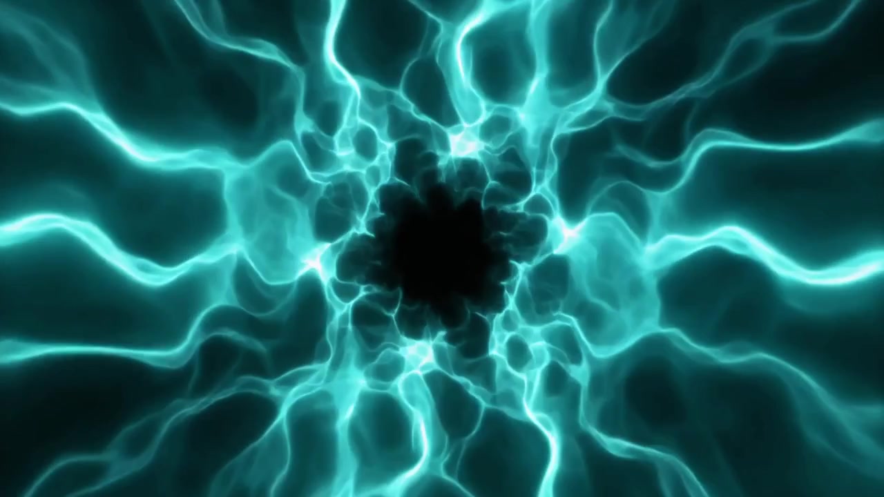 Onde di energia ciano luminose e pulsanti nello spazio oscuro