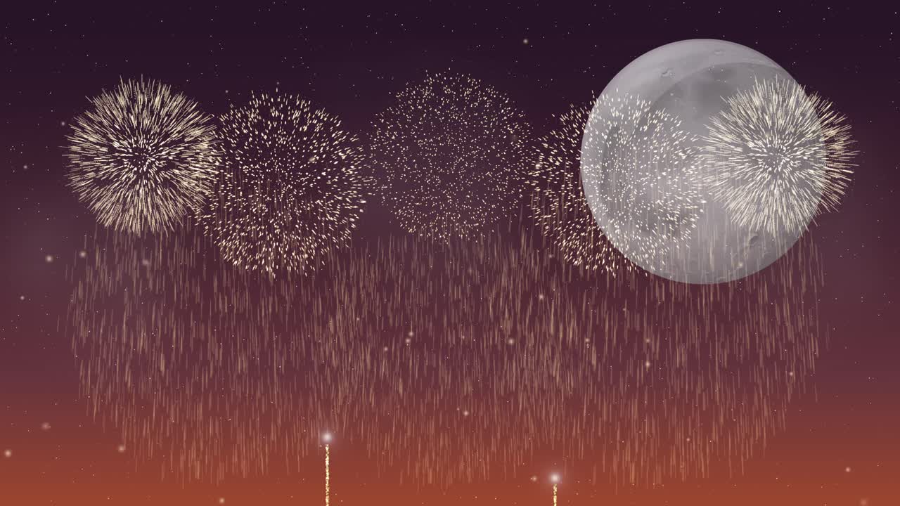 달 근처에서 폭발하는 불꽃놀이의 진행
