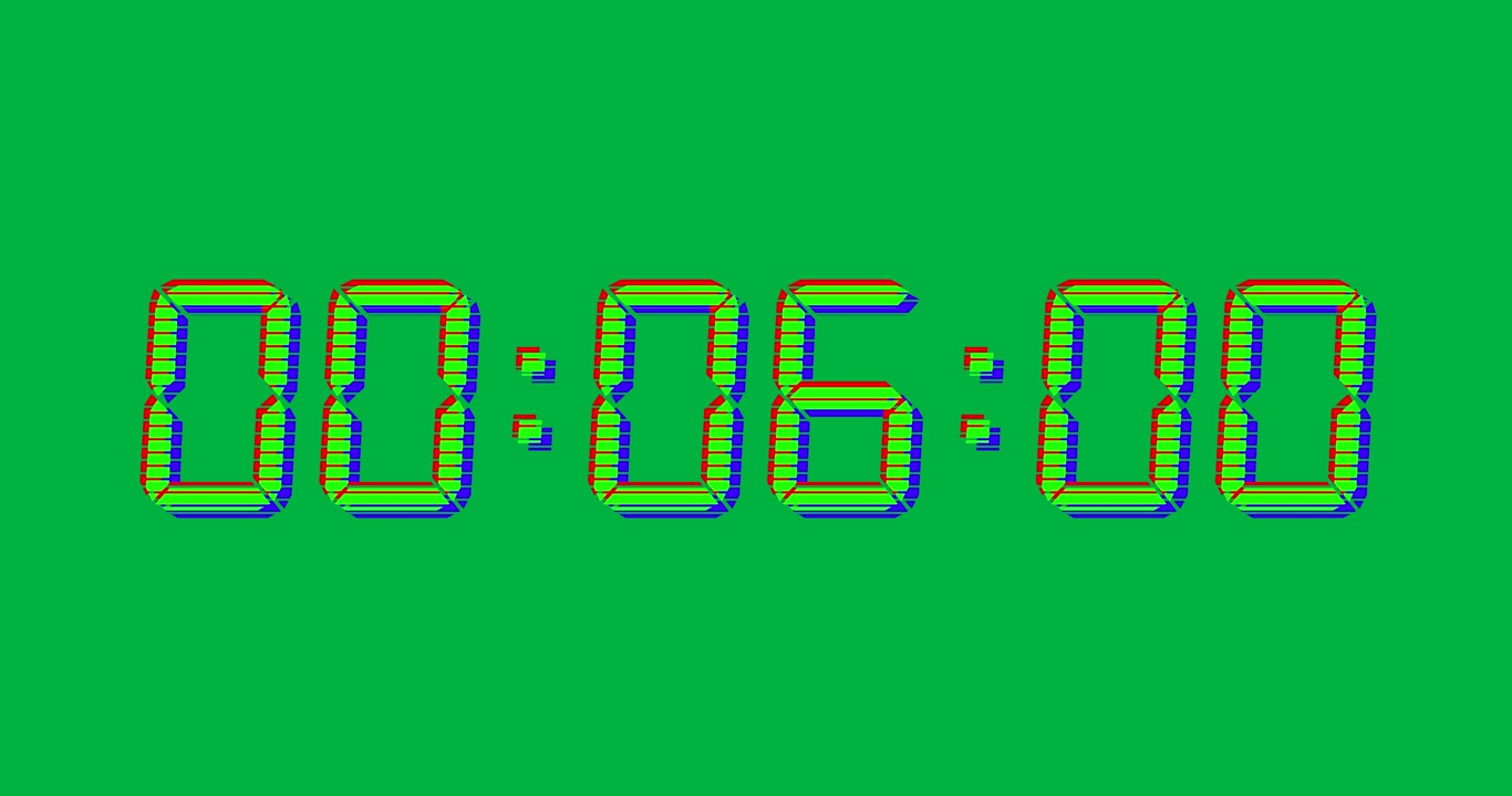 Animation of digital timer with green digits showing countdown on transparent background