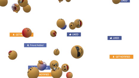 animación de iconos y emojis de redes sociales que caen sobre un fondo blanco