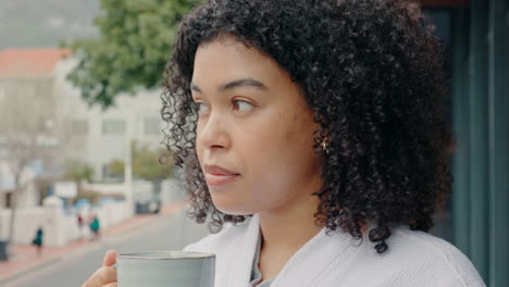coffee, comfort and a woman on a balcony