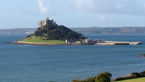 wide shot of st michael's mount taken from the village of marazion